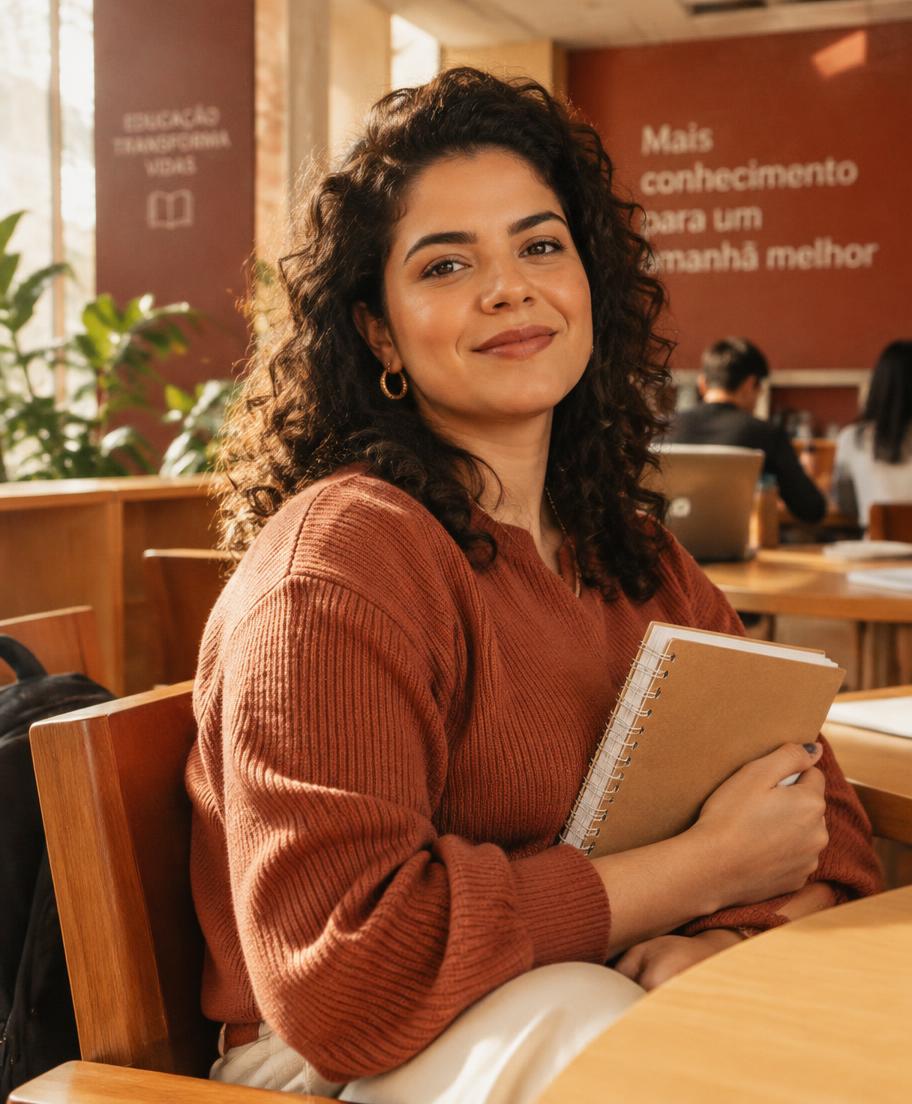 Aluna adulta em espaço de estudo do campus
